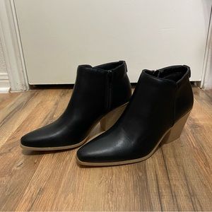 NWOT Black Leather Ankle Booties, Size 7.5